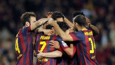Los jugadores del Barça celebran uno de los goles marcados.
