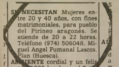 Anuncio publicado en Heraldo de Aragón, en 1985