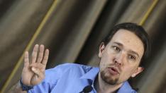 Pablo Iglesias durante la rueda de prensa de este lunes en el Círculo de Bellas Artes