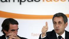 Aznar y Sarkozy, este lunes en la reunión de FAES en Guadarrama (Madrid).
