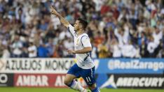 Jaime Romero celebra un gol con el Real Zaragoza, la pasada campaña