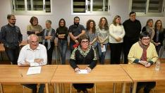 Sebastián Agudo, Pilar Callén y Verónica Villagrasa, en primer término, y el resto de candidatos.