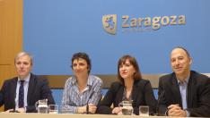 Rueda de prensa de los grupos municipales de PP, PSOE, C's y CHA este viernes en Zaragoza.