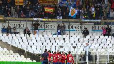 Los jugadores del Real Zaragoza celebran el 0-2 que logró Borja Bastón el año pasado en el partido ante el Racing de Santander en El Sardinero.