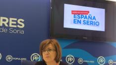 La presidenta del PP de Soria, Mar Angulo, en rueda de prensa.