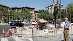 El tramo de la plaza de Paraíso estuvo ayer cortado por las obras del carril bici.