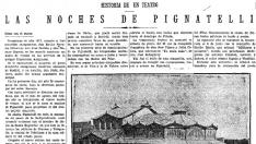 Recorte de Heraldo de Aragón que da cuenta de una de las visitas de Papuss al teatro Pignatelli de Zaragoza.