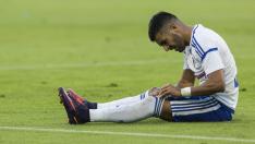Ángel, durante el partido con el Almería, cuando consiguió su último gol.