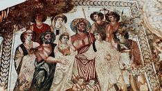 Detalle de 'Las bodas de Cadmo y Harmonia' cuando fue descubierto el mosaico en la villa romana.