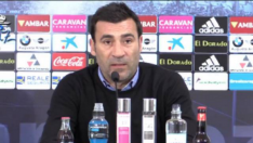 Raúl Agné, en la sala de prensa de La Romareda.