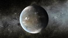 Las supertierras son mundos rocosos más masivos que la Tierra. En la imagen, recreación artística de una hipotética supertierra habitable con océanos