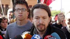 El secretario general de Podemos, Pablo Iglesias, este lunes en una manifestación en Madrid.