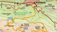 Mapa de la ruta a La Muela de Montalbán.