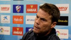 El entrenador del Huesca, en la rueda de prensa de este viernes.