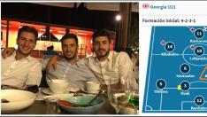 En la fotografía, colgada por Aburjania en su Twitter el 2 de julio, aparece en el centro el georgiano del Sevilla Atlético. A la izquierda de la imagen, Kakabazde, el lateral del Nástic. Y a la derecha, Papunashvili, que sería presentado por el Real Zara
