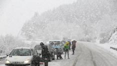 NIeve en la carretera entre Formigal y Biescas en la última gran tormenta a finales de diciembre