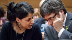 Carles Puigdemont y Anna Gabriel durante el acto en Naciones Unidas.
