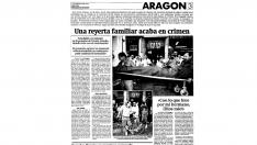 Recorte de la noticia publicada el 12 de agosto de 1992 sobre el crimen de la pensión Santos.