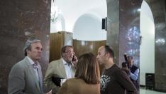 Los portavoces de la oposición, el pasado 17 de mayo, antes de reunirse con el alcalde de Zaragoza.