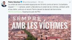 Moncloa corrige un tuit de Pedro Sánchez en catalán que eliminaba los símbolos de España