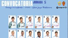 Lista oficial de convocados del Real Zaragoza para el partido de Almería.