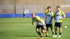 Zozulya, Febas y Susaeta en un entrenamiento del Albacete.