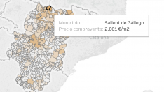 Precio unitario de compraventa por municipio en Aragón