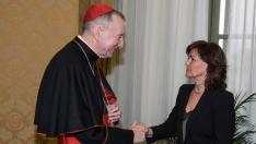 La vicepresidenta del gobierno, Carmen Calvo, ha mantenido este lunes una reunión con el secretario de Estado del Vaticano, Pietro Parolin.