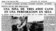 Un suceso similar al del pequeño Julen, el niño atrapado en un pozo, conmocionó Aragón en 1980