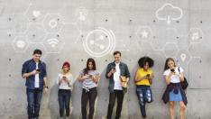 Diverse people using their phones