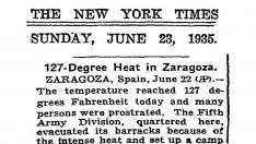 Noticia publicada hace 84 años en el New York Times que habla de una ola de calor especialmente intensa en Zaragoza.