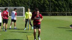 Joaquín Muñoz, durante el primer entrenamiento de la SD Huesca en La Garrocha.