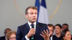 Paris (France), 23/08/2019.- French President Emmanuel Macron delivers a speech on environment and social equality to business leaders in Paris, France, 23 August 2019, on the eve of the G7 summit. The G7 Summit runs from 24 to 26 August in Biarritz. (Francia) EFE/EPA/MICHEL SPINGLER / POOL MAXPPP OUT G7 Summit Biarritz in France