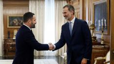 El líder de Vox, Santiago Abascal, se reúne con Felipe VI en el Palacio de la Zarzuela.
