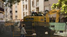 Las obras de la calle de Matheu han afectado a la circulación en la plaza de San Gregorio.