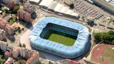 Recreación aérea del estadio de Balaídos a su conclusión