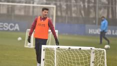 Juan Carlos Real, durante el entrenamiento matinal de este lunes en el Pirámide.