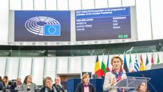 La presidenta de la Comisión, Ursula von der Leyen, durante la presentación del plan