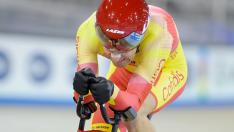 El paralímpico aragonés Eduardo Santas, en acción en la prueba del kilómetro del Mundial de velocidad en Canadá