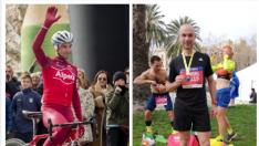 A la izquierda, Ángel Vicioso en el homenaje celebrado en Calatayud en 2017 en su retirada; la derecha, el pasado 16 de febrero en la media maratón de Barcelona