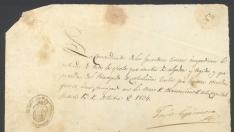 Orden del Gobierno Militar de 1834 que impedía la entrada en Huesca de algodón y tela proveniente de Cataluña si no había sido fumigada previamente.