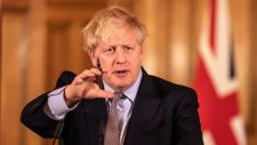 Britain's Prime Minister Boris Johnson speaks during a news conference on the ongoing situation with the coronavirus disease (COVID-19) in London