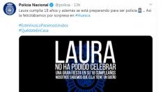 La Policía Nacional rinde homenaje en su Twitter a una joven de Huesca.