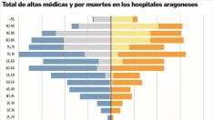 Total de altas médicas y por muertes en los hospitales aragoneses.