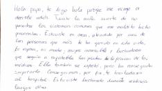 Carta manuscrita por Rosa Pilar Pérez Zarzoso a su padre.