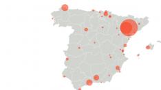 Mapa de los rebrotes por coronavirus en España