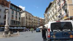 La plaza del Torico, vacía a la hora en la que, en circunstancias normales, se hubiera celebrado el acto más multitudinario de La Vaquilla, el pañuelico.
