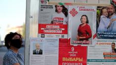 Carteles electorales en Minsk, capital de Bielorrusia.