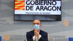 El presidente, Javier Lambán, en la presentación del dispositivo de rastreo, a principios de agosto