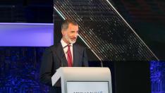 El rey Felipe VI, durante su discurso en la rotativa de HERALDO.
